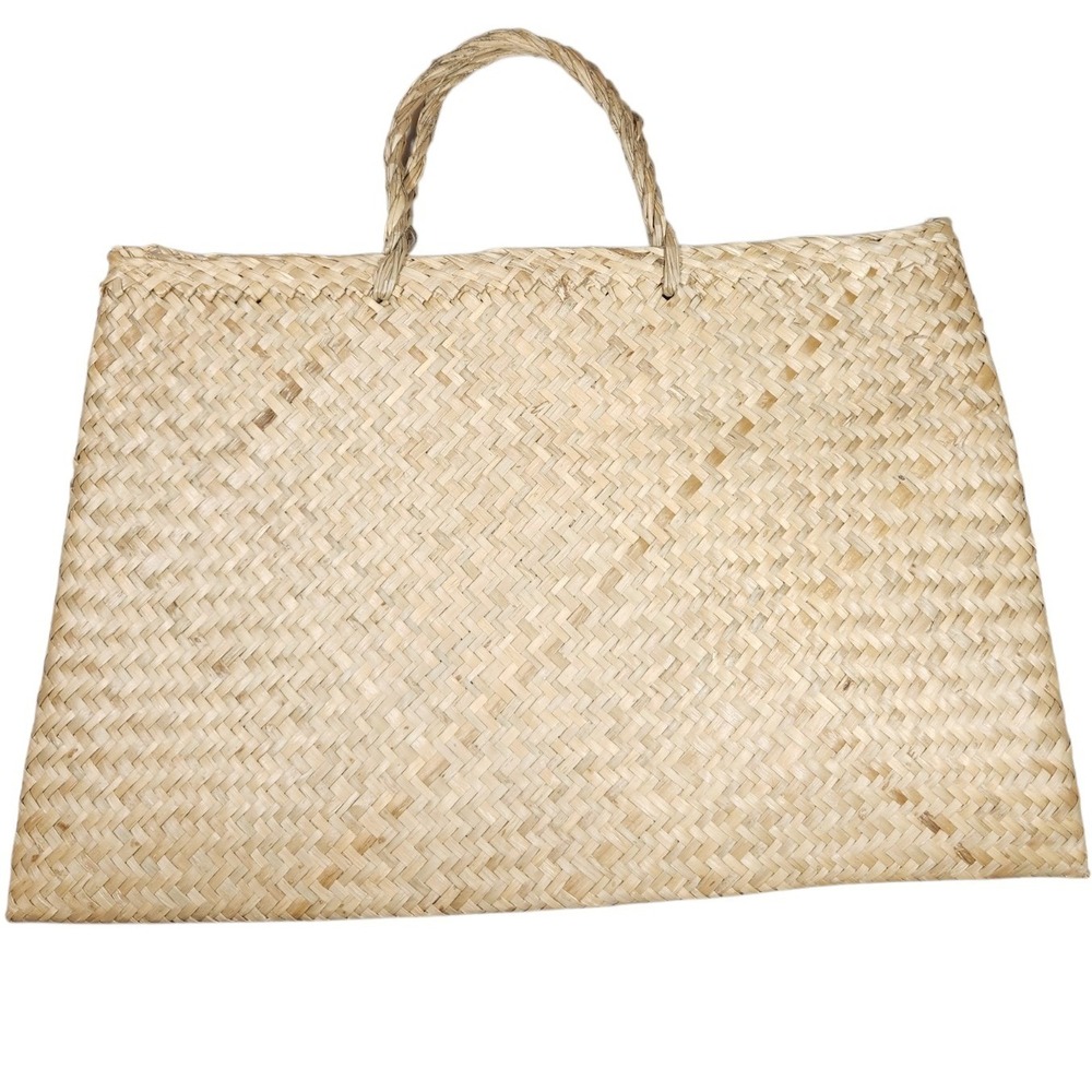 Vintage Straw Woven Tote Bag Boho Cottagecore Coastal Beach Resort Tan Artisan - Picture 4 of 13